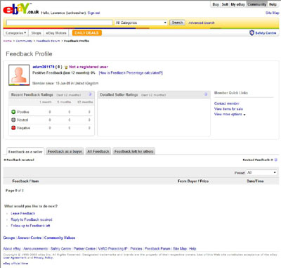 adam261179 eBay Profile Not a Registered User